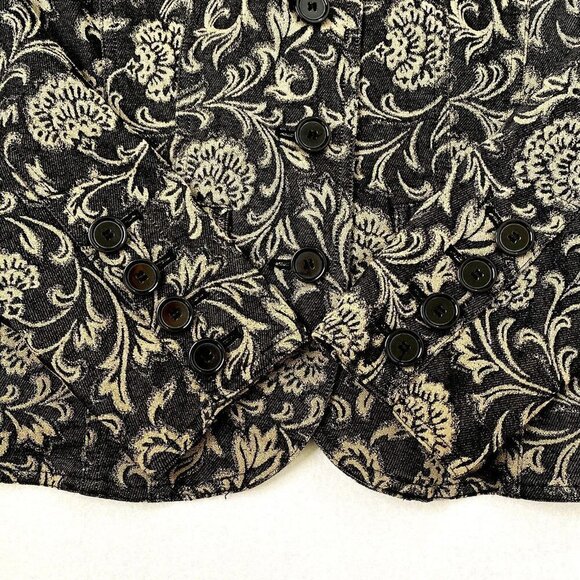 Axcess Liz Claiborne Blazer Jacket Womens 12 Stretch Woven Black Beige Floral - Picture 5 of 11